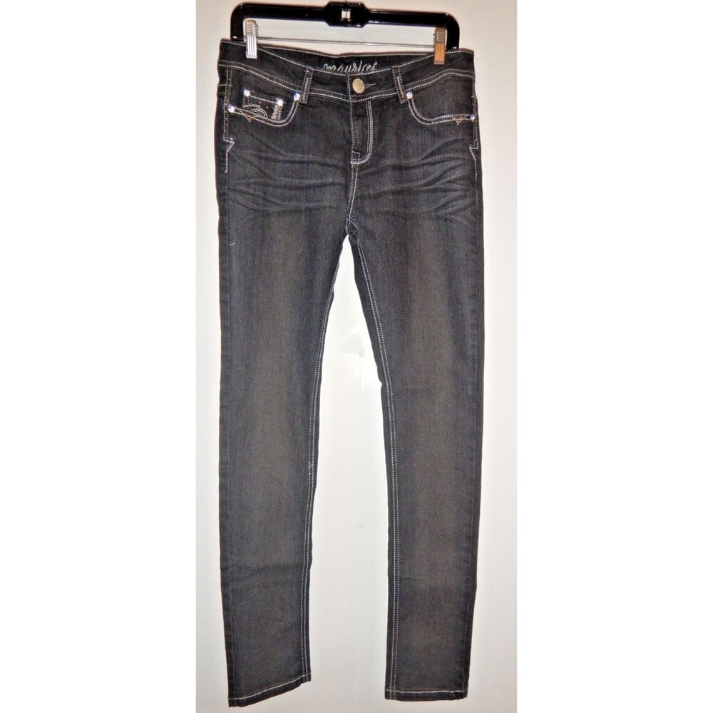 Maurices Dark Wash Skinny Jeans Rhinestone Bling Pockets Size M